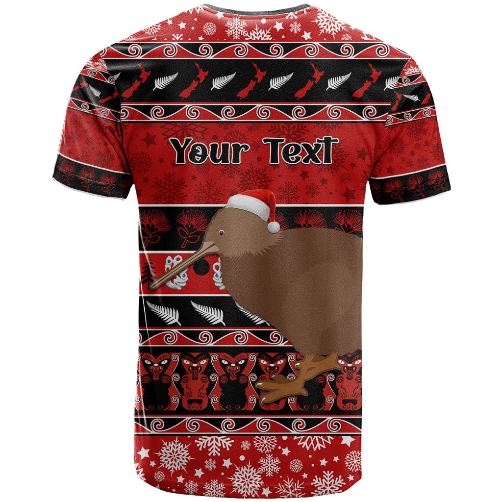 Personalised New Zealand Christmas T Shirt Aotearoa Kiwi Meri Kirihimete Red Version LT14 - Polynesian Pride