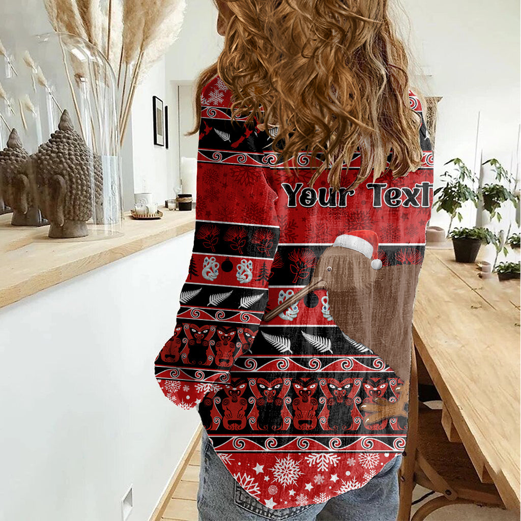 Personalised New Zealand Christmas Women Casual Shirt Aotearoa Kiwi Meri Kirihimete Red Version LT14 - Polynesian Pride