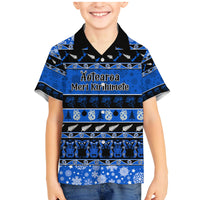 Personalised New Zealand Christmas Family Matching Mermaid Dress and Hawaiian Shirt Aotearoa Kiwi Meri Kirihimete Blue Version LT14 Son's Shirt Blue - Polynesian Pride