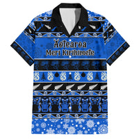 Personalised New Zealand Christmas Family Matching Puletasi Dress and Hawaiian Shirt Aotearoa Kiwi Meri Kirihimete Blue Version LT14 Dad's Shirt - Short Sleeve Blue - Polynesian Pride