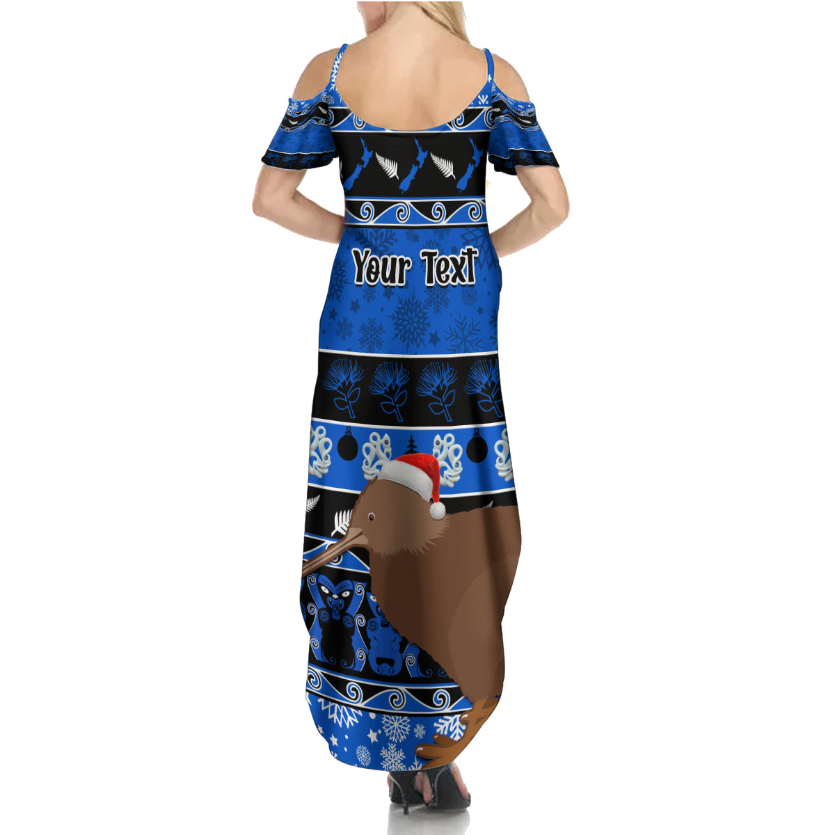 Personalised New Zealand Christmas Family Matching Summer Maxi Dress and Hawaiian Shirt Aotearoa Kiwi Meri Kirihimete Blue Version LT14 - Polynesian Pride