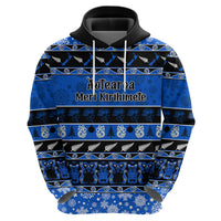Personalised New Zealand Christmas Hoodie Aotearoa Kiwi Meri Kirihimete Blue Version LT14 - Polynesian Pride