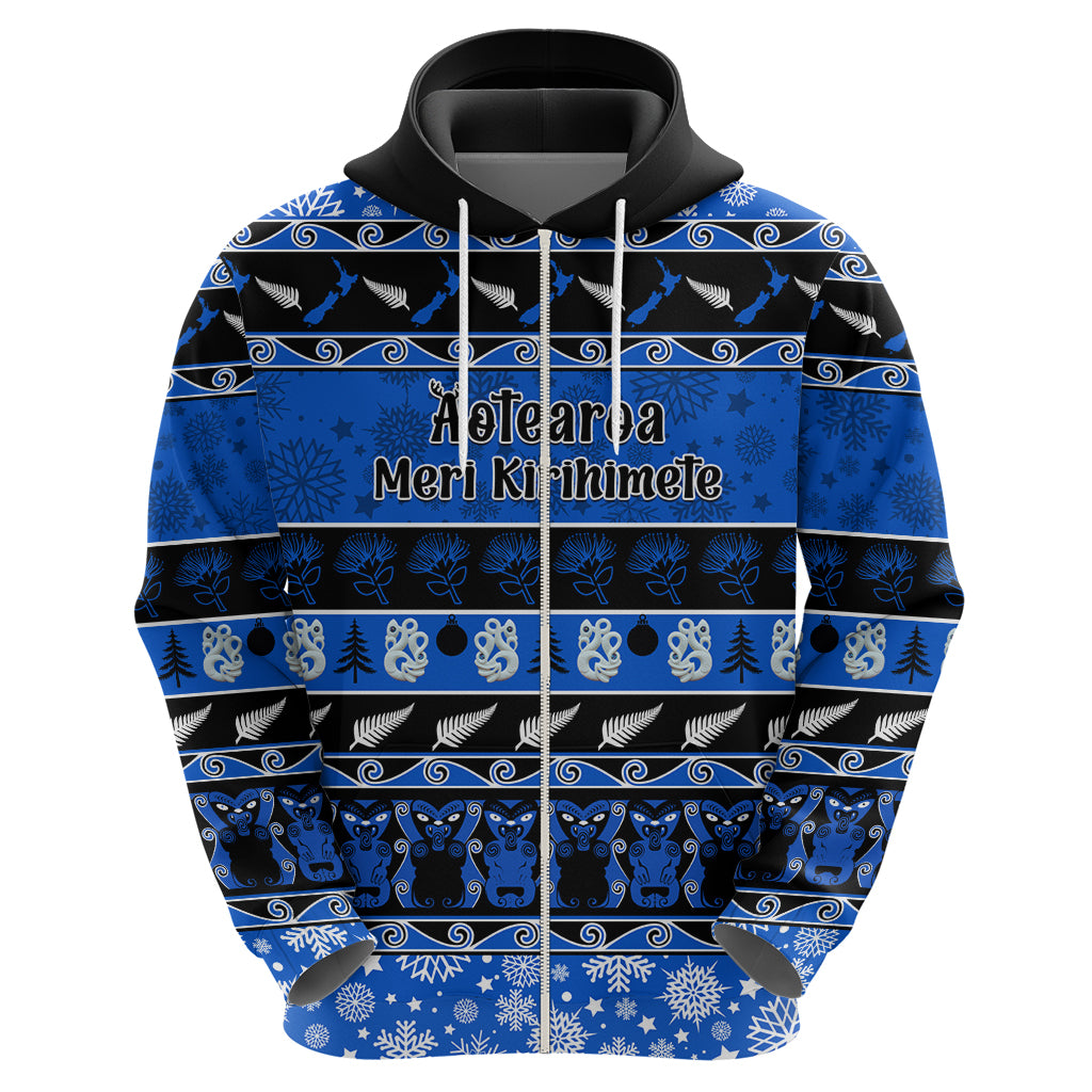 Personalised New Zealand Christmas Hoodie Aotearoa Kiwi Meri Kirihimete Blue Version LT14 - Polynesian Pride