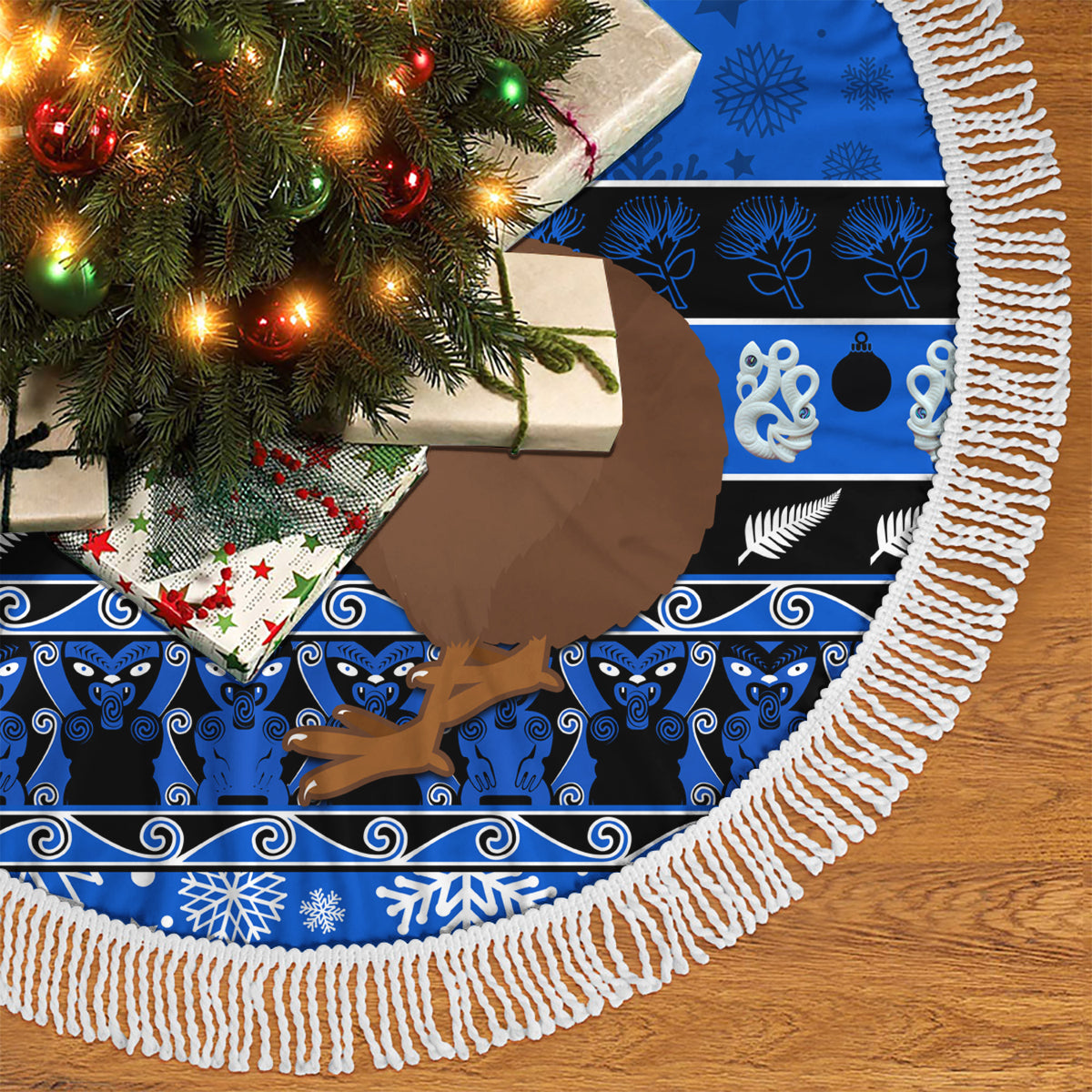 New Zealand Christmas Tree Skirt Aotearoa Kiwi Meri Kirihimete Blue Version LT14 - Polynesian Pride