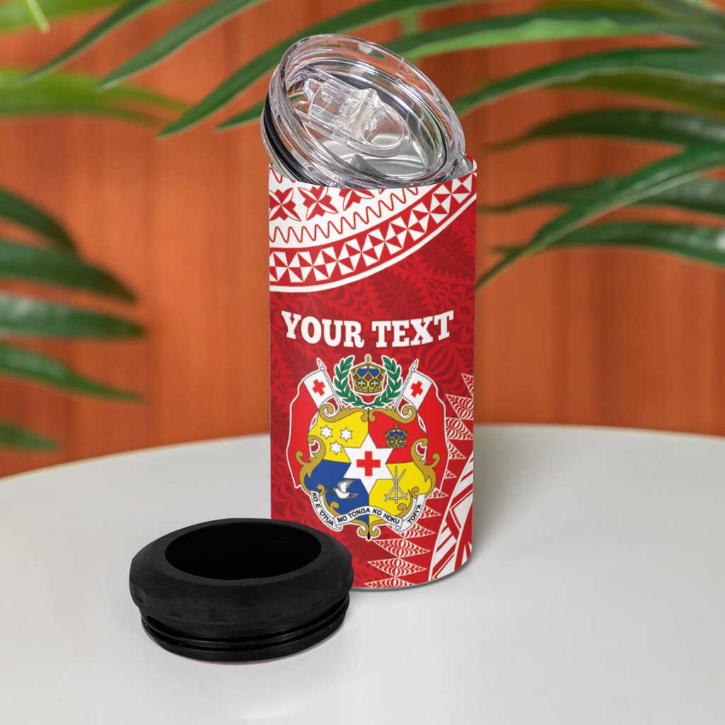 Personalised Tonga Mate Maa 4 in 1 Can Cooler Tumbler Go Champions Tongan Ngatu - Red