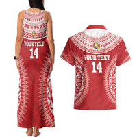 Custom Tonga Mate Maa Couples Matching Tank Maxi Dress and Hawaiian Shirt Go Champions Tongan Ngatu - Red