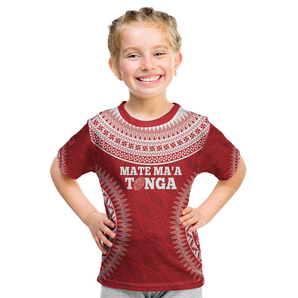 Custom Tonga Mate Maa Kid T Shirt Go Champions Tongan Ngatu - Red