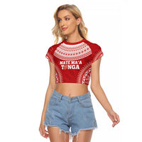 Custom Tonga Mate Maa Raglan Cropped T Shirt Go Champions Tongan Ngatu - Red LT14 Female Red - Polynesian Pride