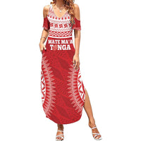 Custom Tonga Mate Maa Summer Maxi Dress Go Champions Tongan Ngatu - Red