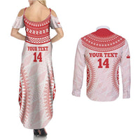 Custom Tonga Mate Maa Couples Matching Summer Maxi Dress and Long Sleeve Button Shirt Go Champions Tongan Ngatu - White LT14 - Polynesian Pride