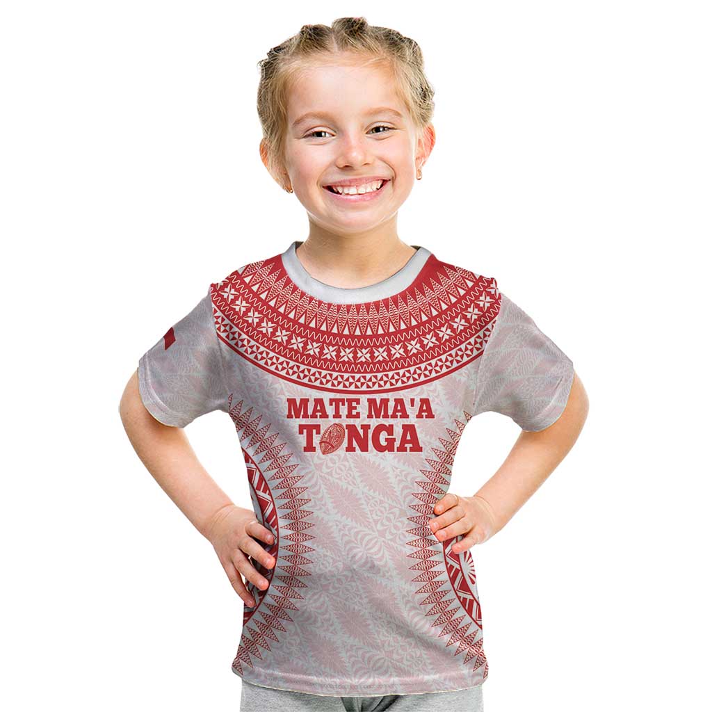 Custom Tonga Mate Maa Kid T Shirt Go Champions Tongan Ngatu - White