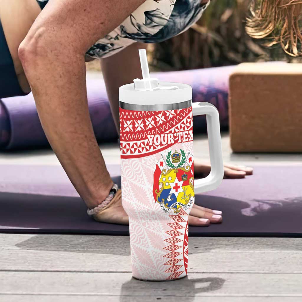 Personalised Tonga Mate Maa Tumbler With Handle Go Champions Tongan Ngatu - White