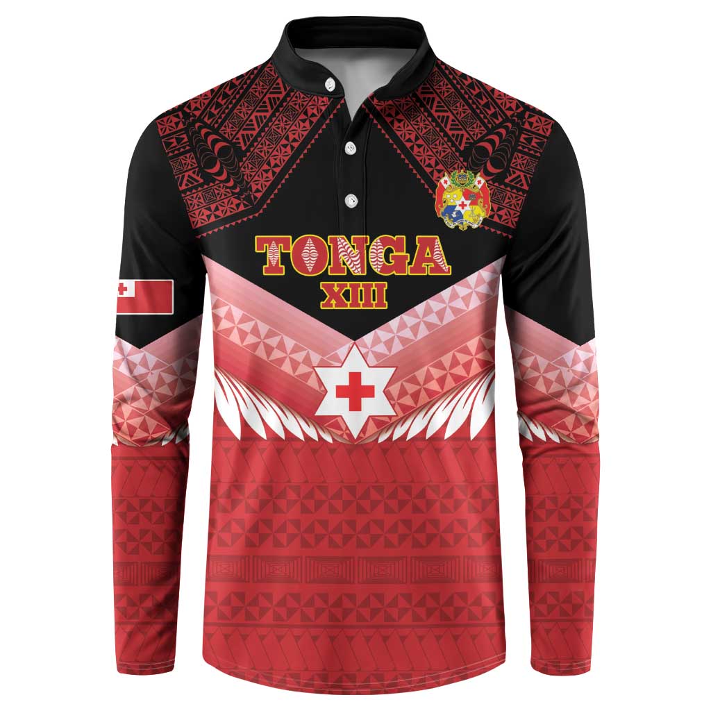 Custom Mate Maa Tonga XIII Button Sweatshirt Tongan Kupesi Ngatu - Rugby Style