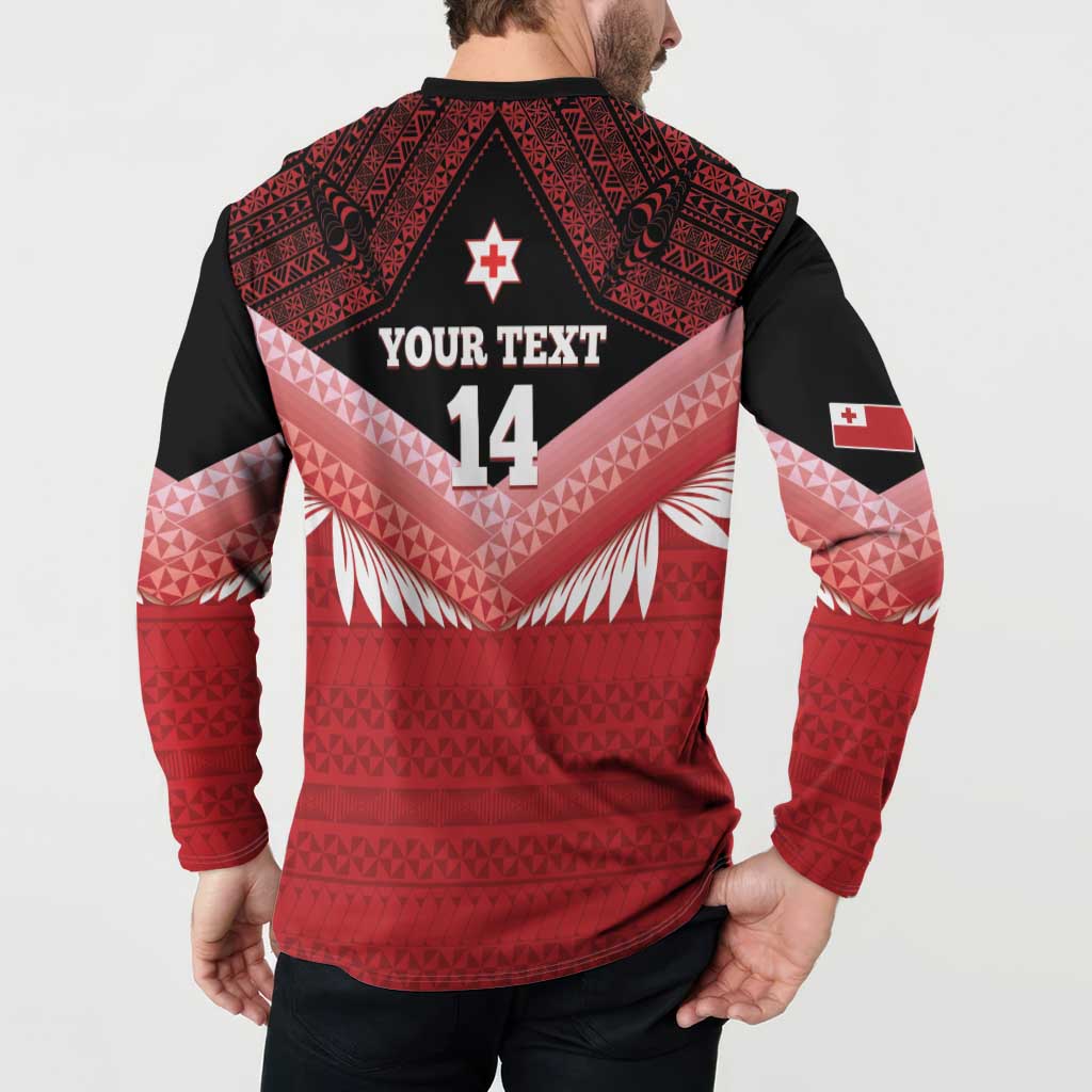 Custom Mate Maa Tonga XIII Button Sweatshirt Tongan Kupesi Ngatu - Rugby Style
