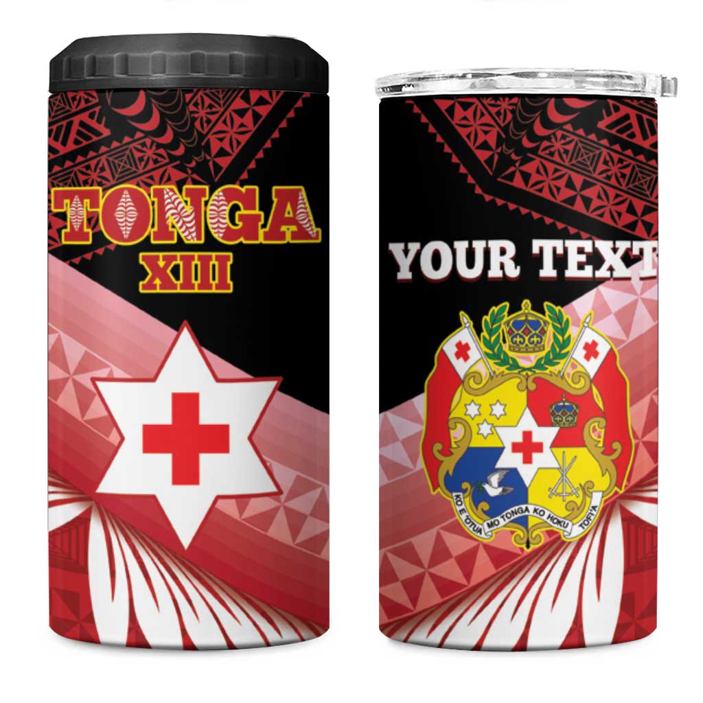 Personalised Mate Maa Tonga XIII 4 in 1 Can Cooler Tumbler Tongan Kupesi Ngatu - Rugby Style