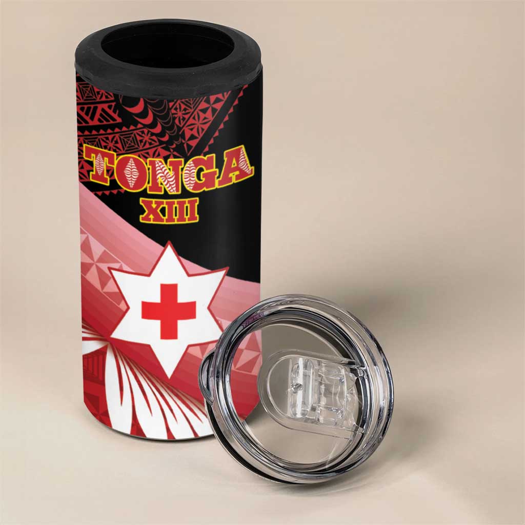 Personalised Mate Maa Tonga XIII 4 in 1 Can Cooler Tumbler Tongan Kupesi Ngatu - Rugby Style
