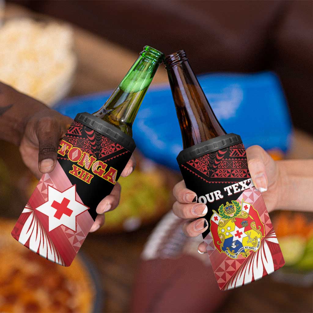 Personalised Mate Maa Tonga XIII 4 in 1 Can Cooler Tumbler Tongan Kupesi Ngatu - Rugby Style