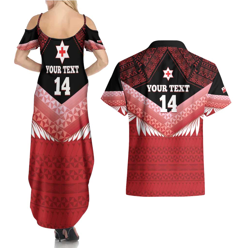 Custom Mate Maa Tonga XIII Couples Matching Summer Maxi Dress and Hawaiian Shirt Tongan Kupesi Ngatu - Rugby Style
