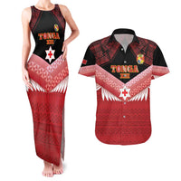Custom Mate Maa Tonga XIII Couples Matching Tank Maxi Dress and Hawaiian Shirt Tongan Kupesi Ngatu - Rugby Style