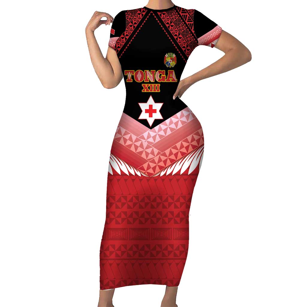Custom Mate Maa Tonga XIII Family Matching Short Sleeve Bodycon Dress and Hawaiian Shirt Tongan Kupesi Ngatu - Rugby Style