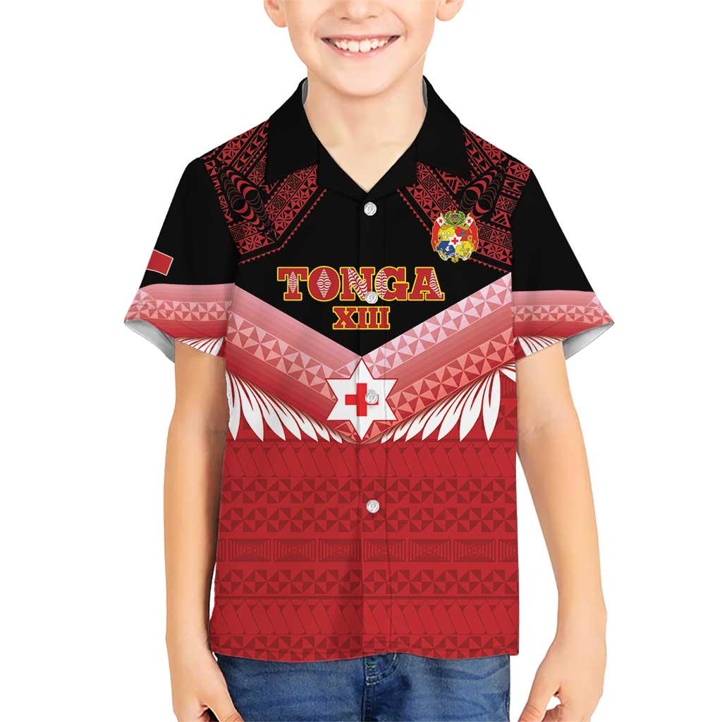 Custom Mate Maa Tonga XIII Kid Hawaiian Shirt Tongan Kupesi Ngatu - Rugby Style