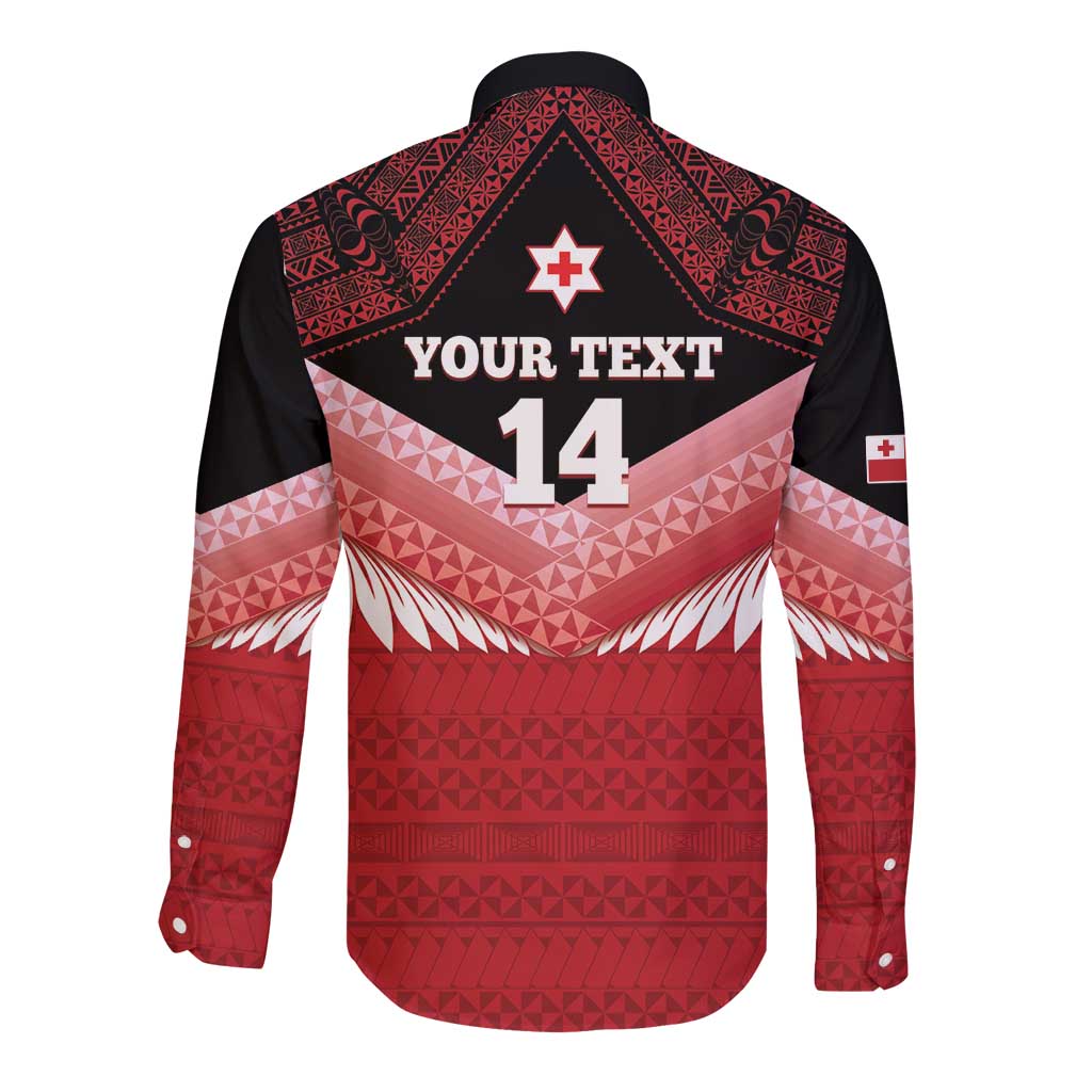Custom Mate Maa Tonga XIII Long Sleeve Button Shirt Tongan Kupesi Ngatu - Rugby Style
