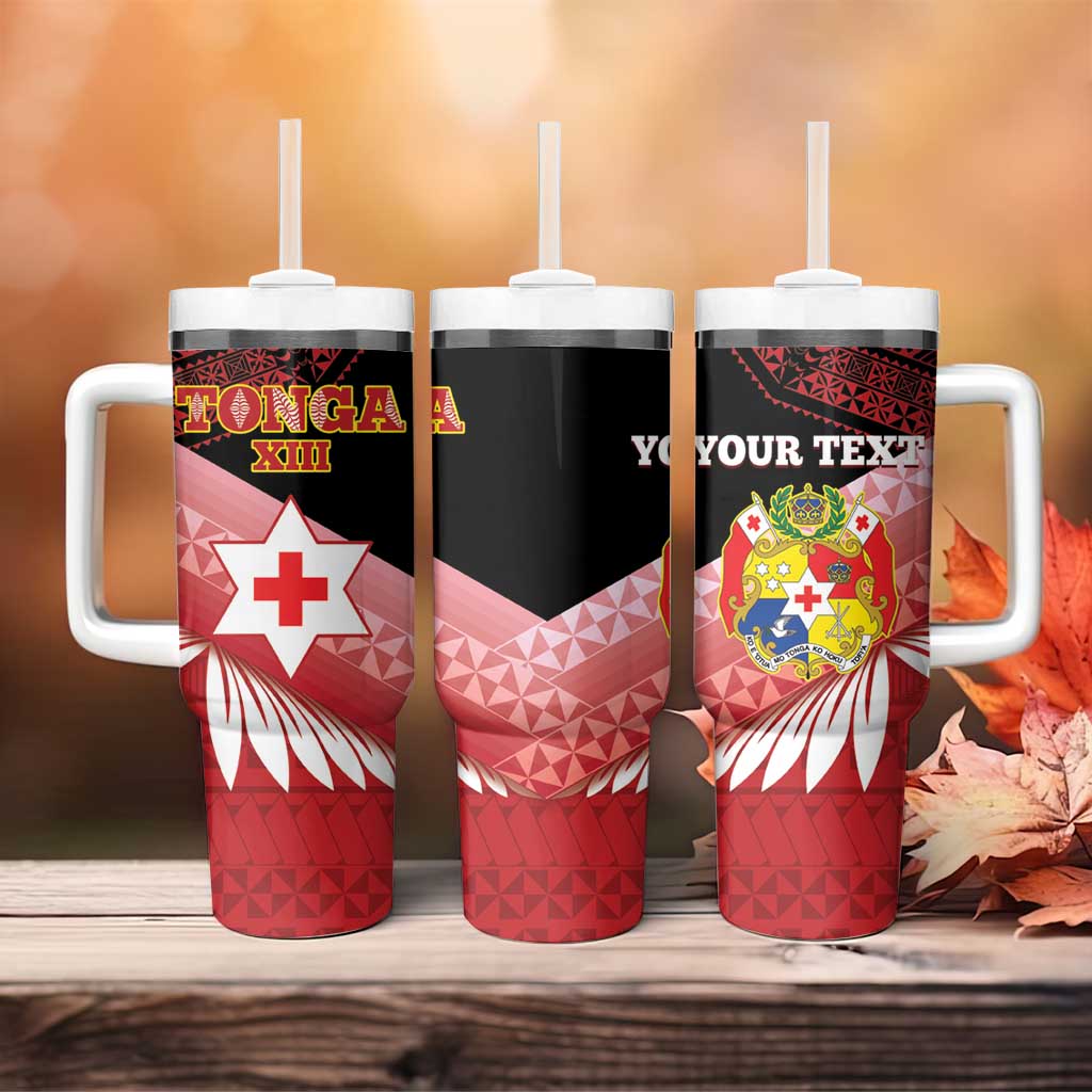 Personalised Mate Maa Tonga XIII Tumbler With Handle Tongan Kupesi Ngatu - Rugby Style