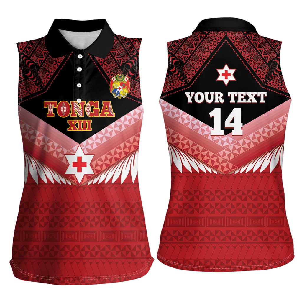 Custom Mate Maa Tonga XIII Women Sleeveless Polo Shirt Tongan Kupesi Ngatu - Rugby Style