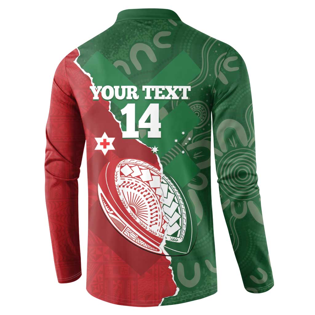 Custom Tonga And Australia Rugby Button Sweatshirt Mate Maa Tongan Ngatu Mix Kangaroos Aboriginal