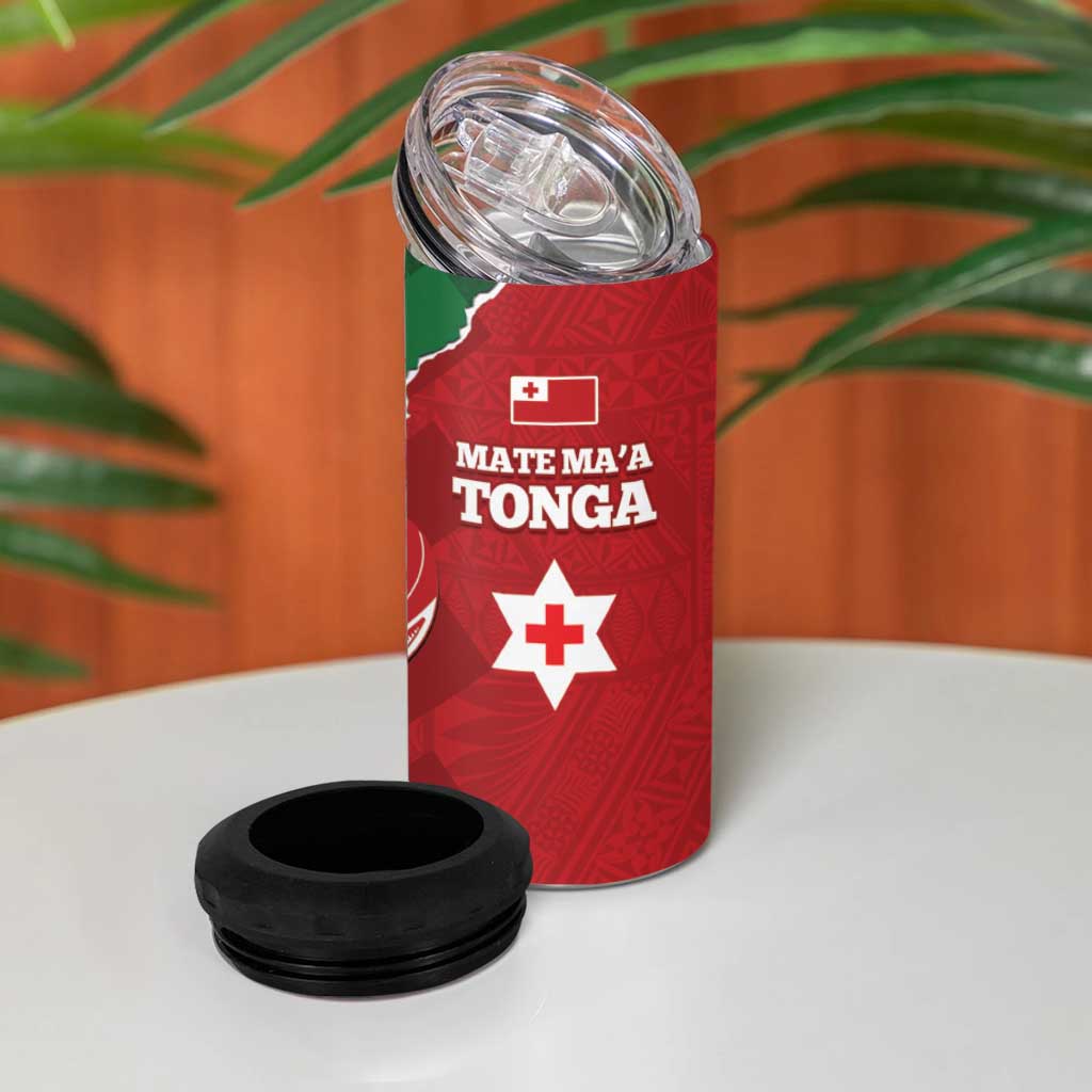 Tonga And Australia Rugby 4 in 1 Can Cooler Tumbler Mate Maa Tongan Ngatu Mix Kangaroos Aboriginal