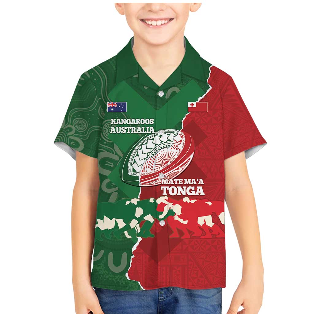 Custom Tonga And Australia Rugby Family Matching Mermaid Dress and Hawaiian Shirt Mate Maa Tongan Ngatu Mix Kangaroos Aboriginal