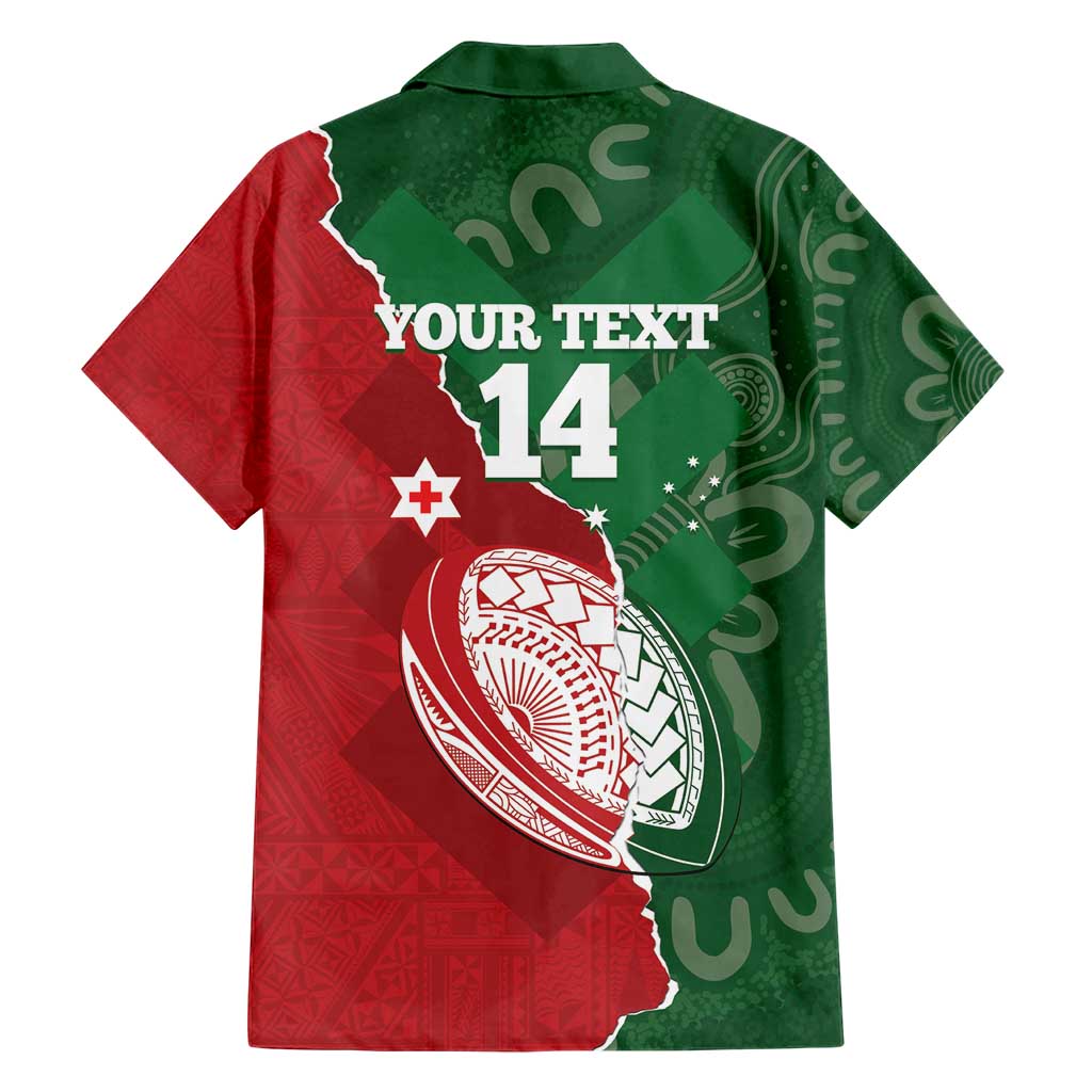 Custom Tonga And Australia Rugby Family Matching Short Sleeve Bodycon Dress and Hawaiian Shirt Mate Maa Tongan Ngatu Mix Kangaroos Aboriginal