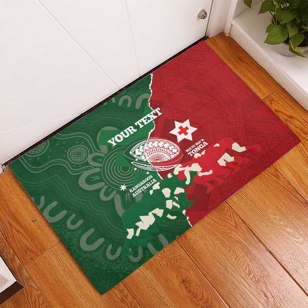 Custom Tonga And Australia Rugby Rubber Doormat Mate Maa Tongan Ngatu Mix Kangaroos Aboriginal