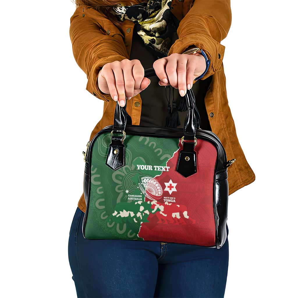 Custom Tonga And Australia Rugby Shoulder Handbag Mate Maa Tongan Ngatu Mix Kangaroos Aboriginal