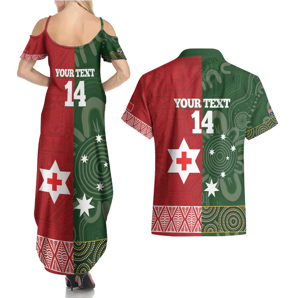 Custom Mate Maa Tonga And Kangaroo Australia Couples Matching Summer Maxi Dress and Hawaiian Shirt Tongan Kupesi Mix Aboriginal Art