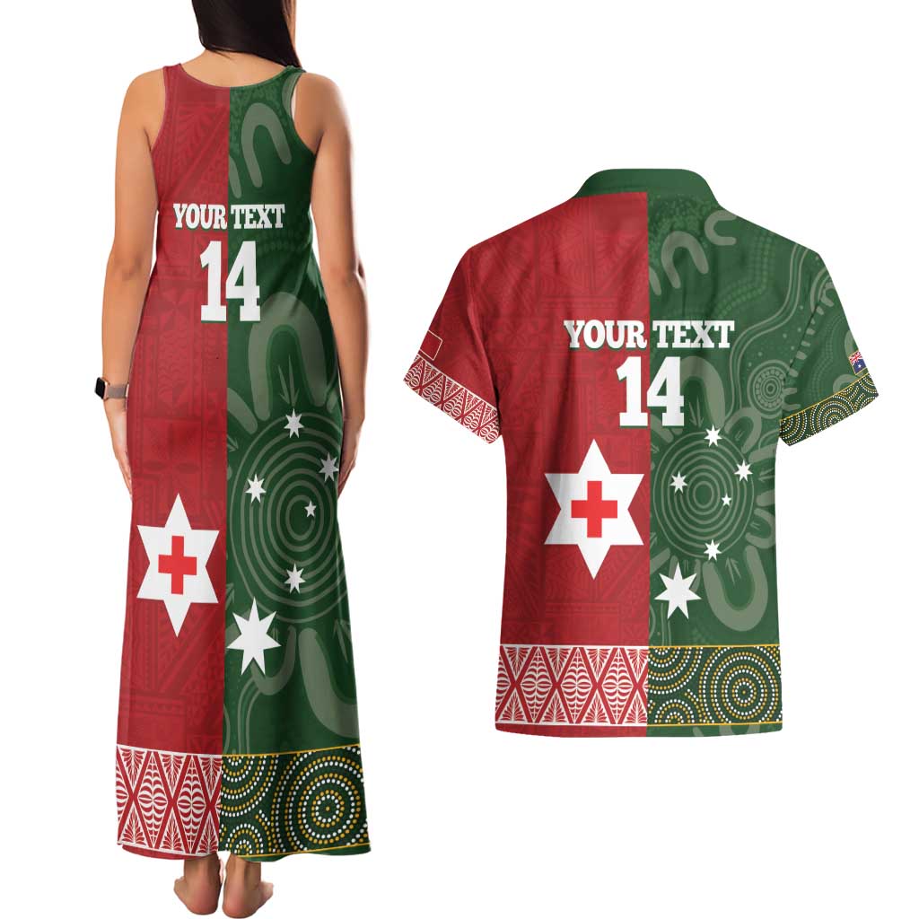 Custom Mate Maa Tonga And Kangaroo Australia Couples Matching Tank Maxi Dress and Hawaiian Shirt Tongan Kupesi Mix Aboriginal Art
