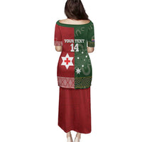 Custom Mate Maa Tonga And Kangaroo Australia Family Matching Puletasi and Hawaiian Shirt Tongan Kupesi Mix Aboriginal Art