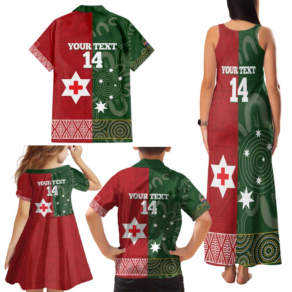 Custom Mate Maa Tonga And Kangaroo Australia Family Matching Tank Maxi Dress and Hawaiian Shirt Tongan Kupesi Mix Aboriginal Art