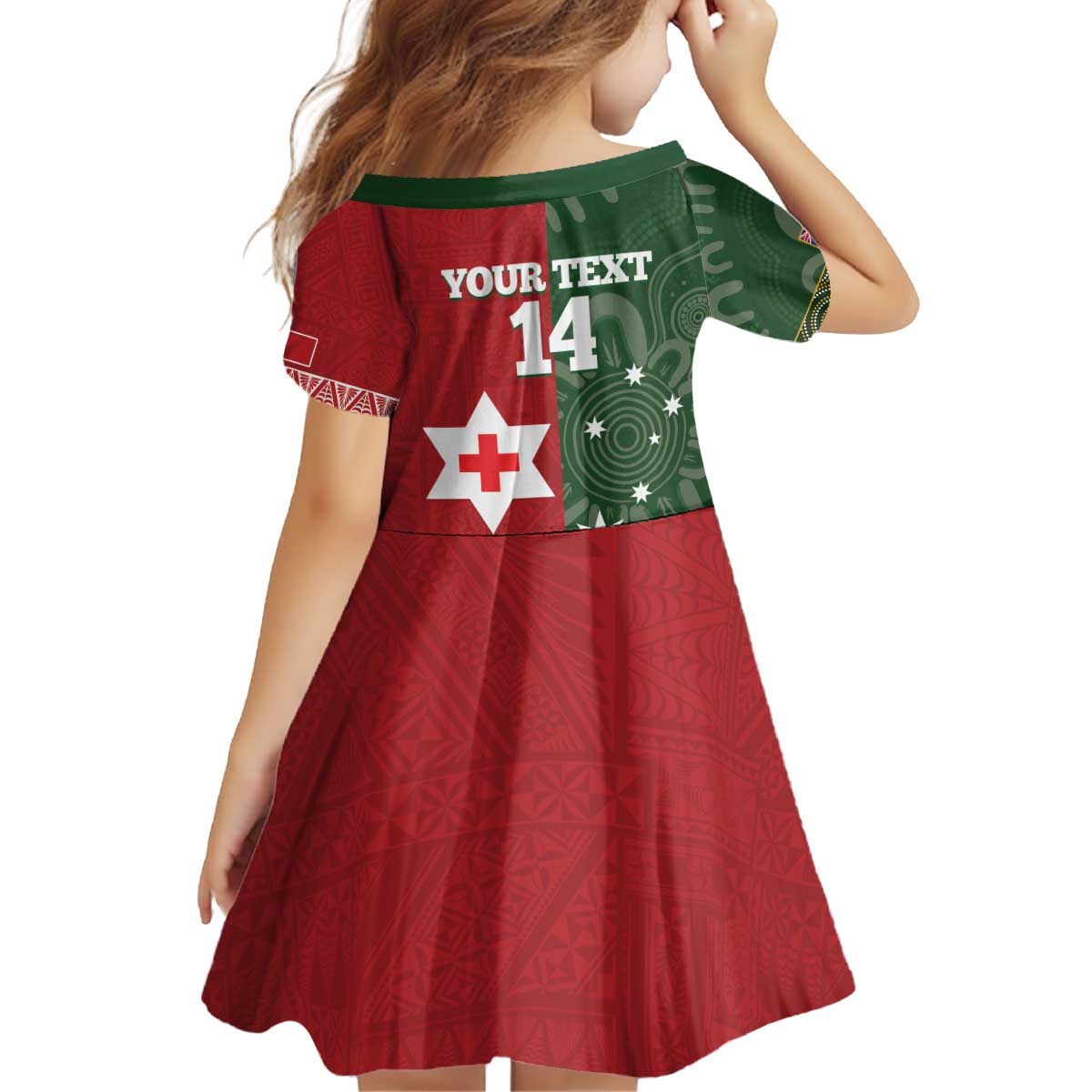 Custom Mate Maa Tonga And Kangaroo Australia Kid Short Sleeve Dress Tongan Kupesi Mix Aboriginal Art LT14 - Polynesian Pride