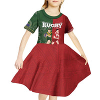 Custom Mate Maa Tonga And Kangaroo Australia Kid Short Sleeve Dress Tongan Kupesi Mix Aboriginal Art LT14 - Polynesian Pride