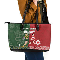 Custom Mate Maa Tonga And Kangaroo Australia Leather Tote Bag Tongan Kupesi Mix Aboriginal Art