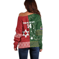 Custom Mate Maa Tonga And Kangaroo Australia Off Shoulder Sweater Tongan Kupesi Mix Aboriginal Art