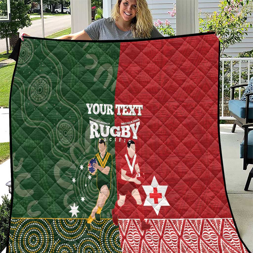Custom Mate Maa Tonga And Kangaroo Australia Quilt Tongan Kupesi Mix Aboriginal Art LT14 Green - Polynesian Pride