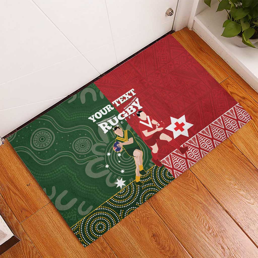 Custom Mate Maa Tonga And Kangaroo Australia Rubber Doormat Tongan Kupesi Mix Aboriginal Art LT14 - Polynesian Pride