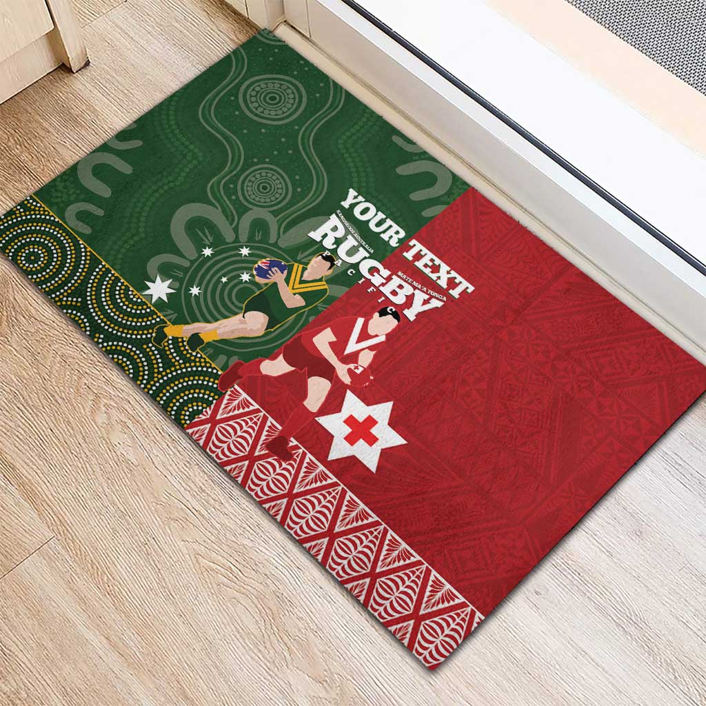 Custom Mate Maa Tonga And Kangaroo Australia Rubber Doormat Tongan Kupesi Mix Aboriginal Art LT14 - Polynesian Pride