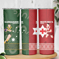 Personalised Mate Maa Tonga And Kangaroo Australia Skinny Tumbler Tongan Kupesi Mix Aboriginal Art LT14 - Polynesian Pride