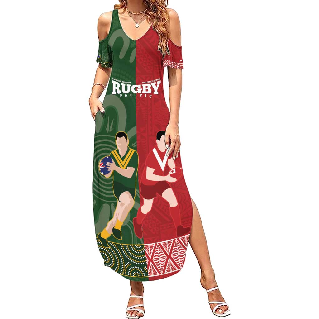 Custom Mate Maa Tonga And Kangaroo Australia Summer Maxi Dress Tongan Kupesi Mix Aboriginal Art