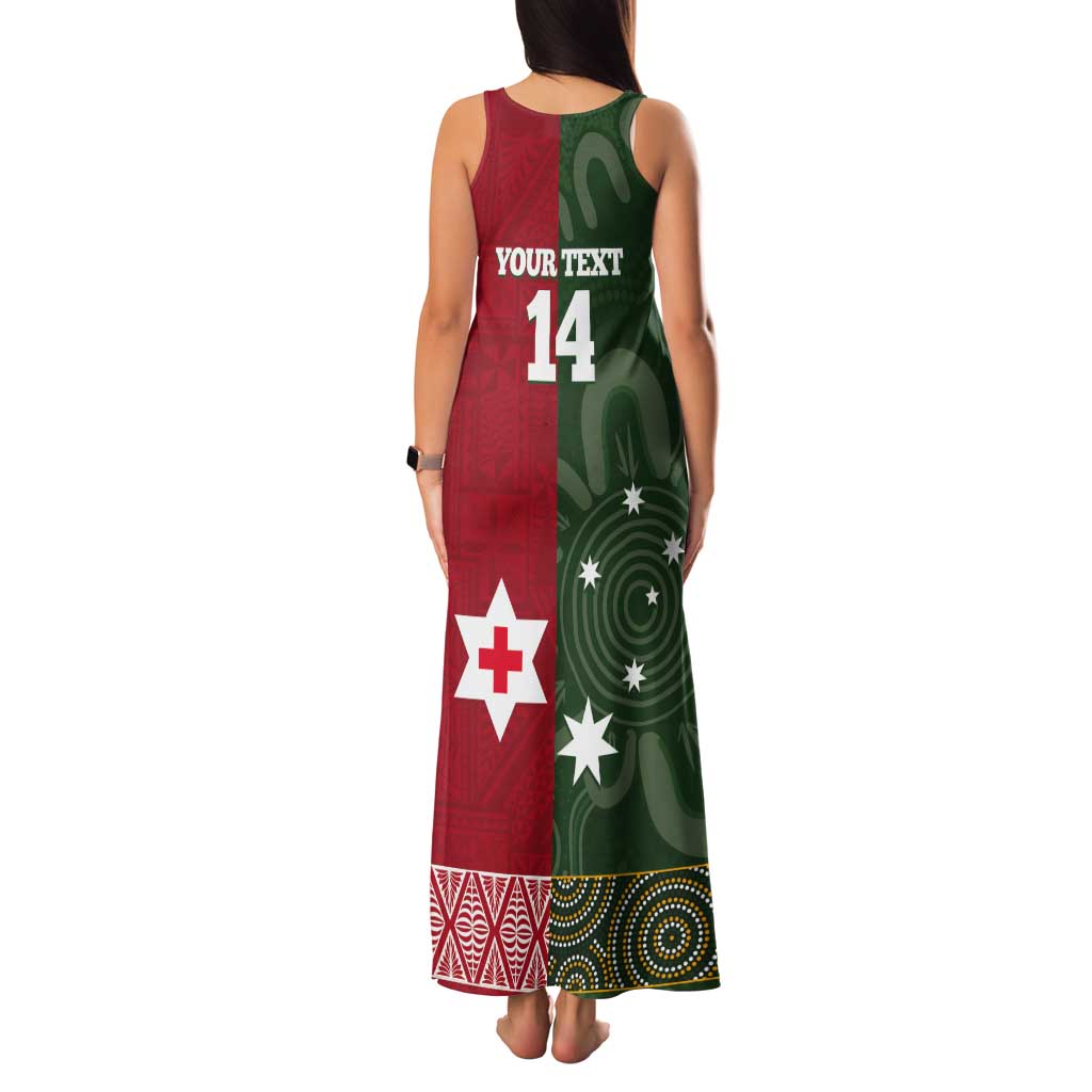Custom Mate Maa Tonga And Kangaroo Australia Tank Maxi Dress Tongan Kupesi Mix Aboriginal Art