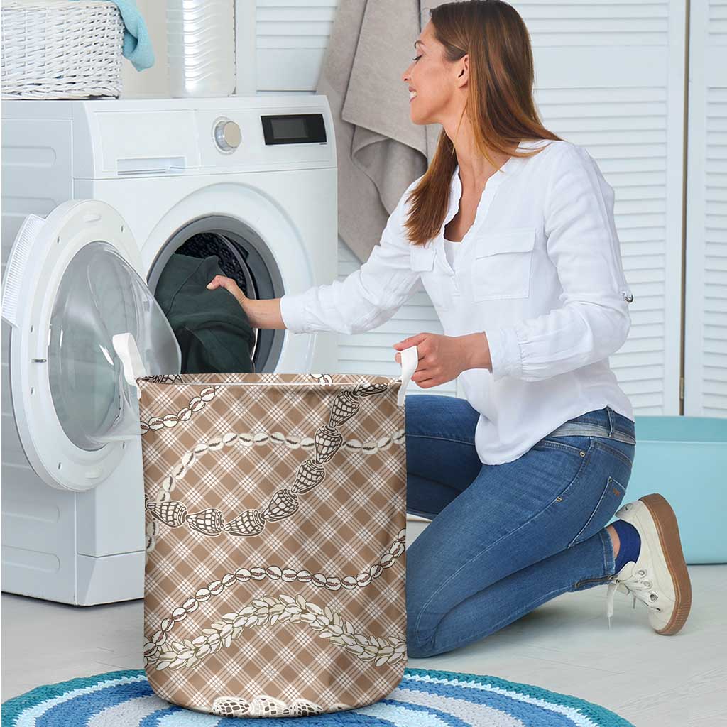 Brown Aloha Hawaii Shell Lei Laundry Basket Palaka Hebrew Cone Honey Cowrie Elegant Curves - Polynesian Pride