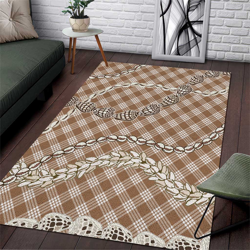 Brown Aloha Hawaii Shell Lei Area Rug Palaka Hebrew Cone Honey Cowrie Elegant Curves - Polynesian Pride